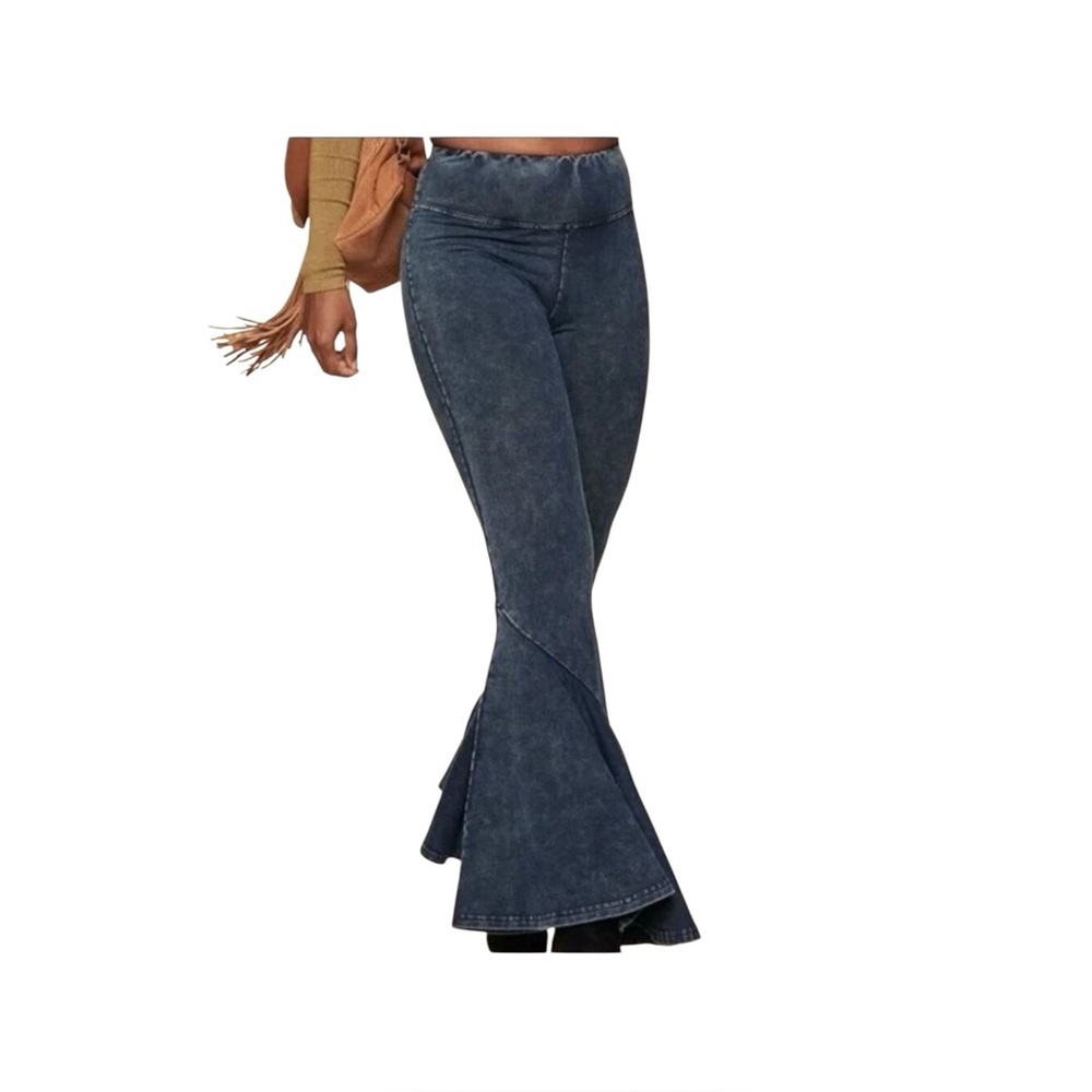 Earthbound Trading Company Flower Power Super Flared Bell Bottom Pants Blue